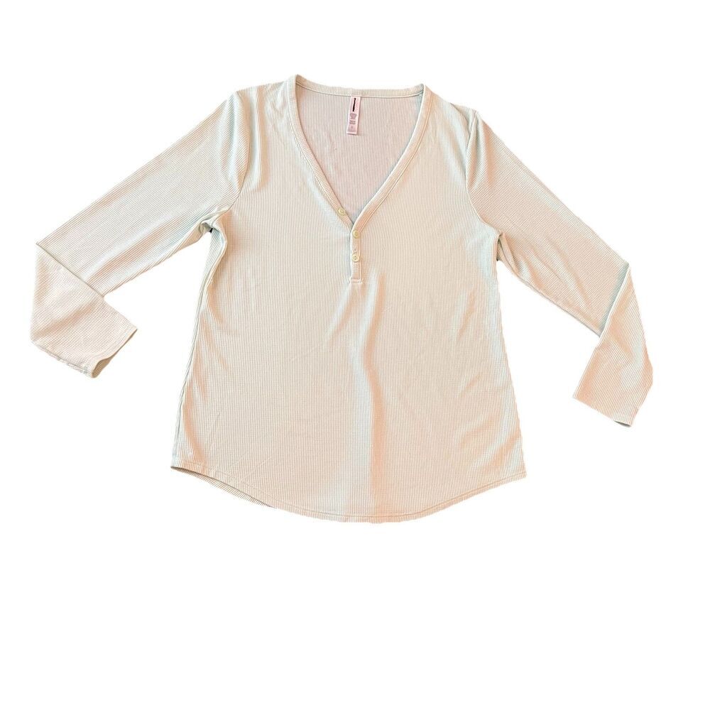 Athleta Women’s Wind  Down Sleep Top Large Mint Green Waffle Knit Henley‎